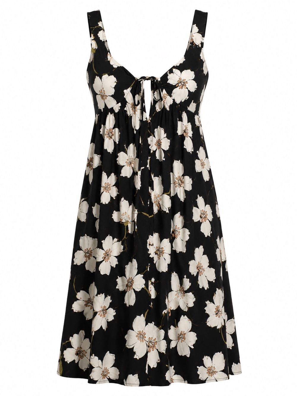 Volcom Shore Shackin Dress M Black Floral Tie Front Sleeveless NWT